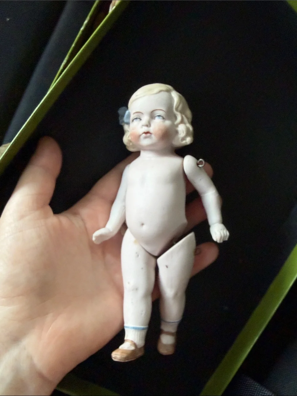 Antique Pudgy Tummy Blue Bow Mignonette or Limbach German Bisque Doll - Picture 7 of 7